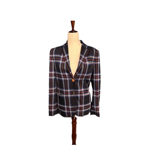 Lauren Ralph Lauren Plaid Blazer Jacket Navy/Red/White Gold Buttons Size M - Picture 1 of 12